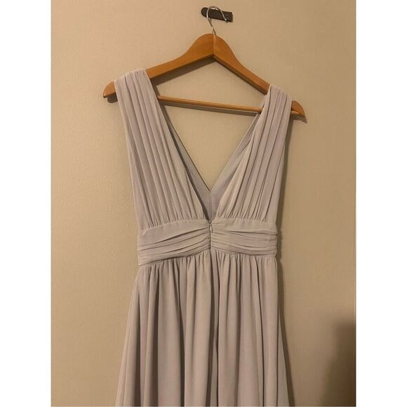 Lulus Size XS Thoughts Of Hue Light Grey Surplice Maxi Dress High Slit Formal - Picture 11 of 14